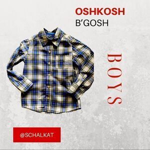 Boys Button Plaid Casual Dress Shirt, Oshkosh B’Gosh, Front Pocket, Long Sleeve